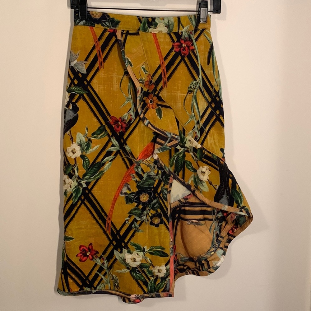 Denim midi skirt with ruffle from Anthropologie
